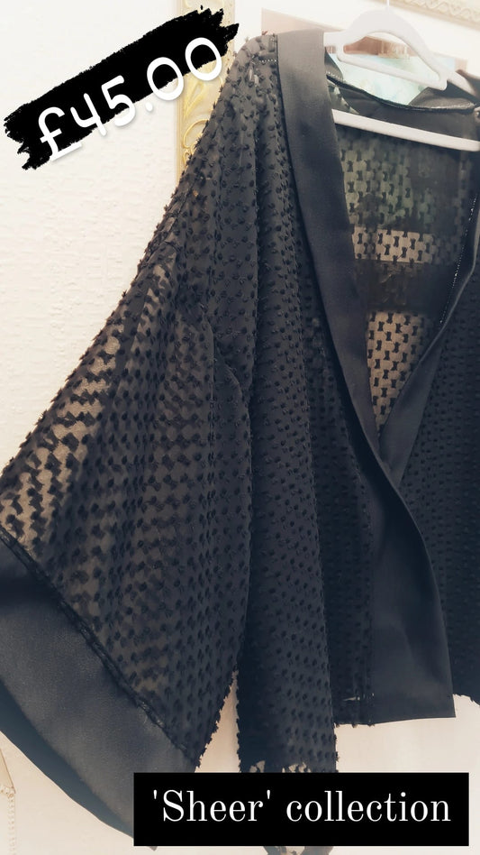 Handmade modern style Japanese kimono Shorter black textured with edging ONE SIZE