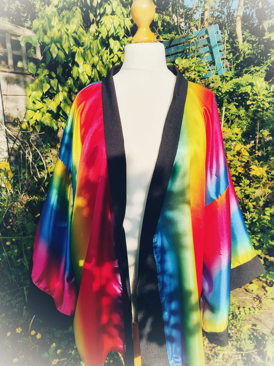 Handmade modern style Japanese kimono Rainbow pattern with edging ONE SIZE