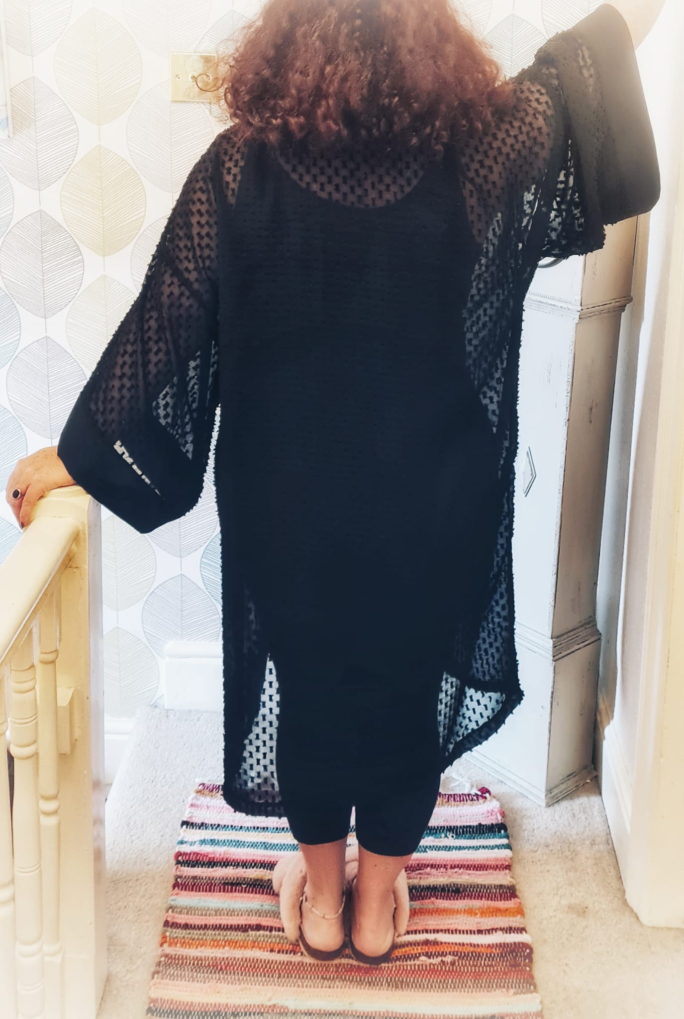Handmade modern style Japanese kimono Long black textured with edging ONE SIZE
