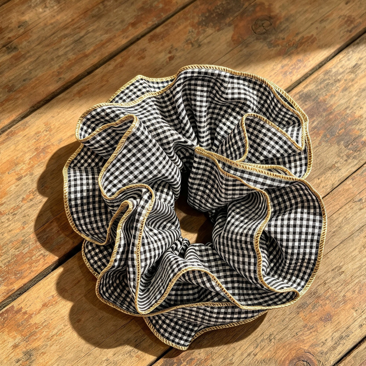 Xl double ruffle Black gingham scrunchie